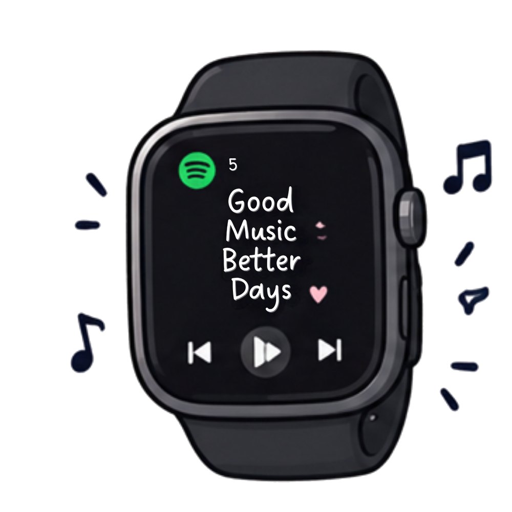 Good Music Better Days Watch sticker: A black smartwatch playing music with "Good Music Better Days"