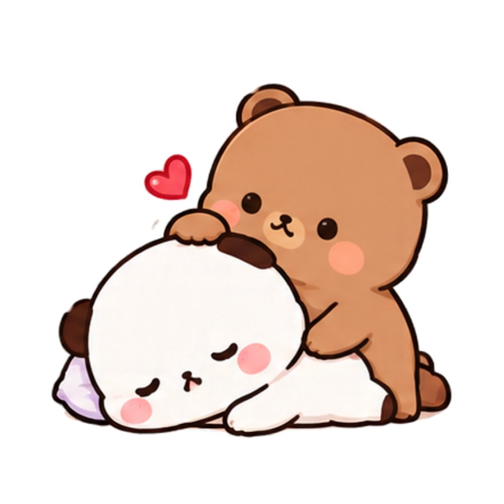 Pillow Nap Bears sticker: A brown bear resting on a sleeping white panda