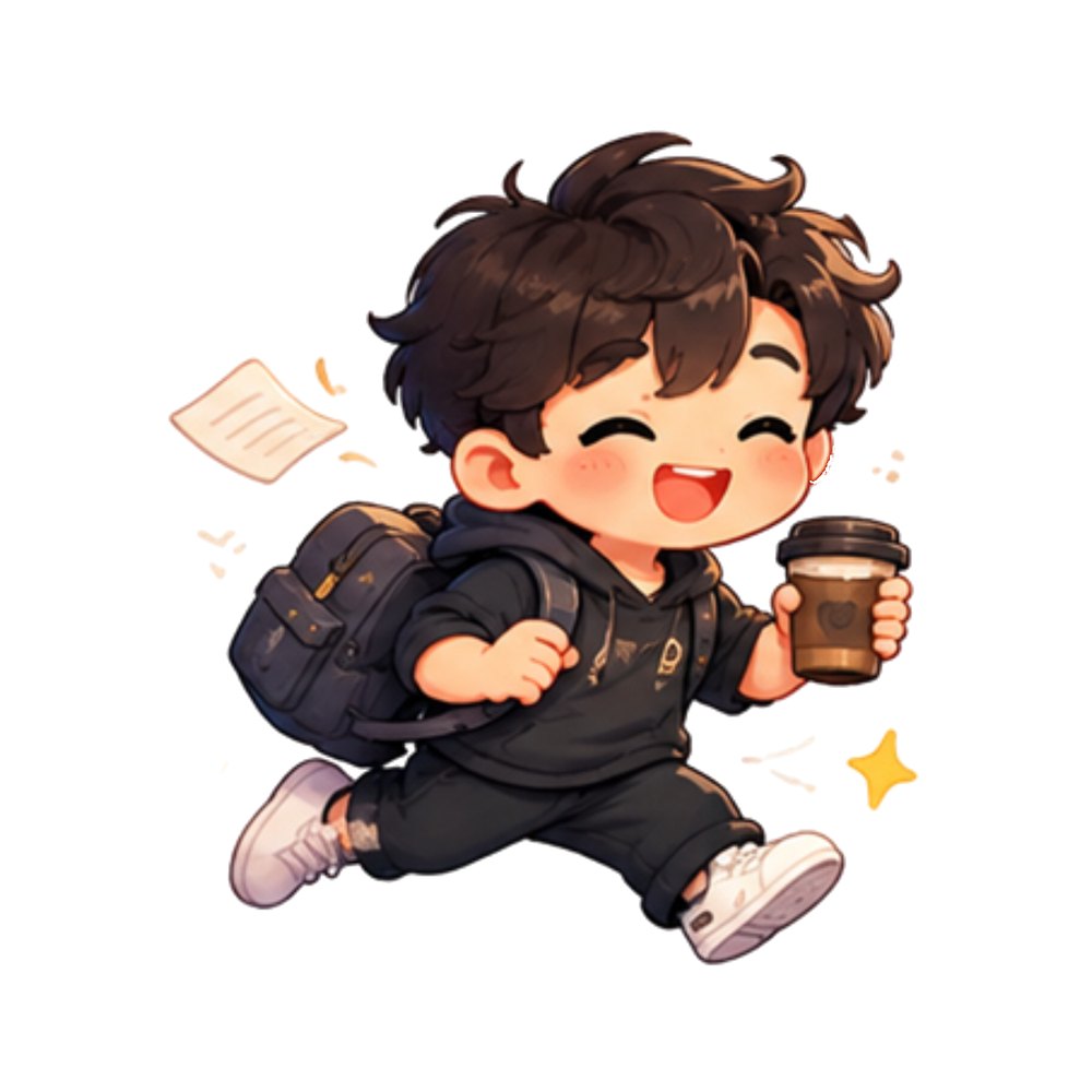 Coffee on the Go sticker: A young founder rushing with a backpack and a coffee