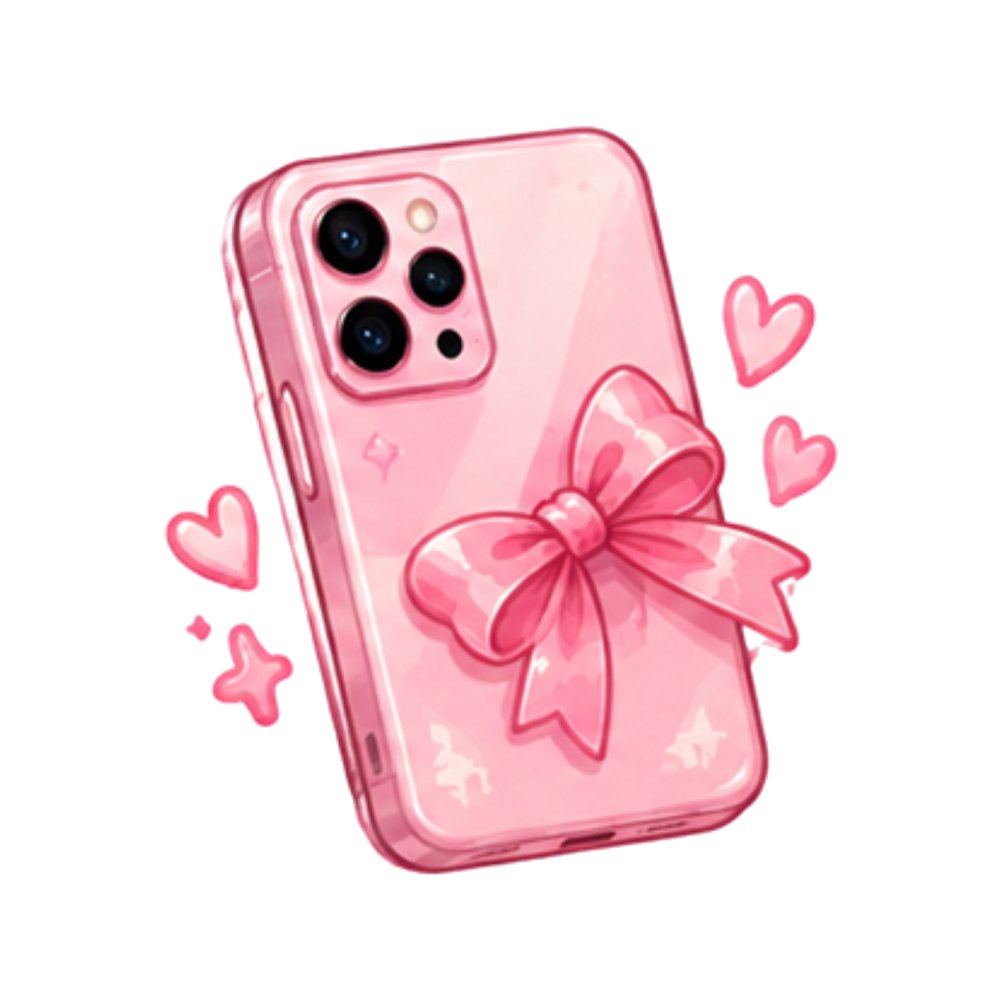 Pink Bow Phone sticker: A pink phone with a big pink bow and hearts