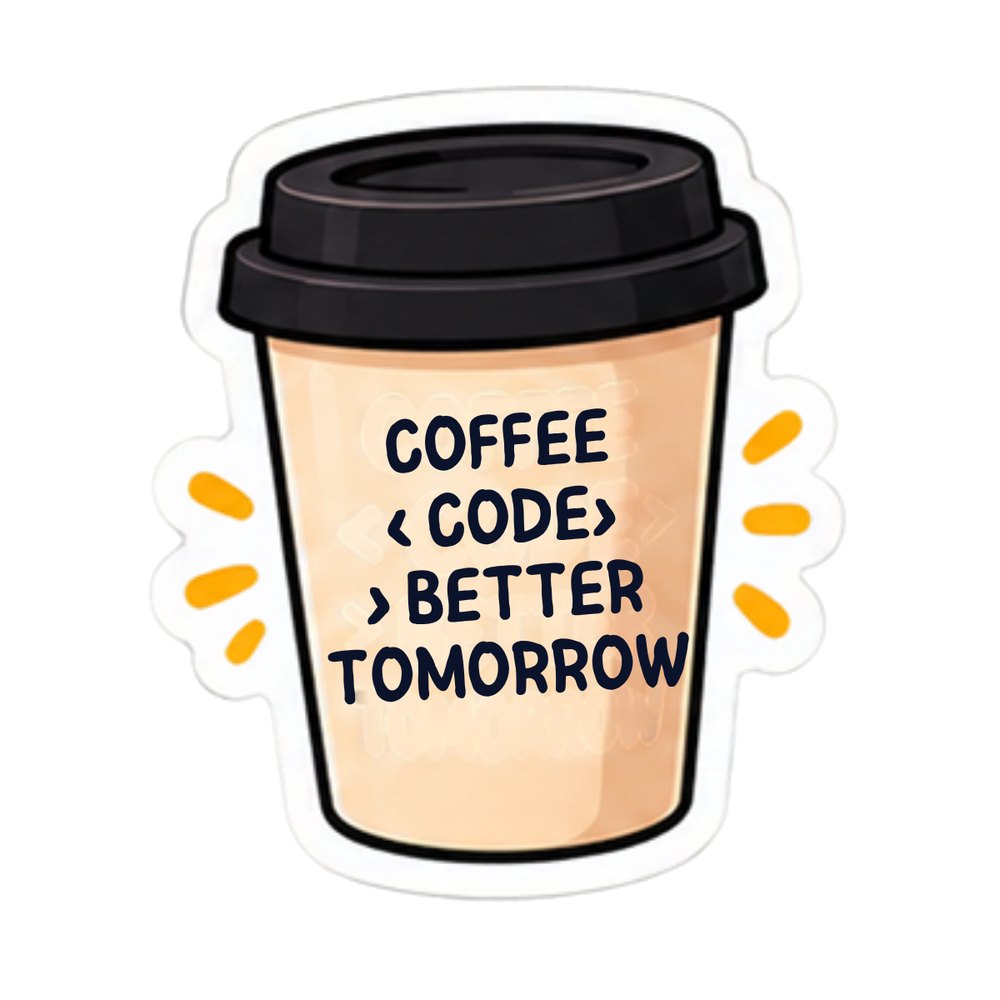 Coffee Code Better Tomorrow sticker: A coffee cup reading "Coffee, Code, Better Tomorrow"