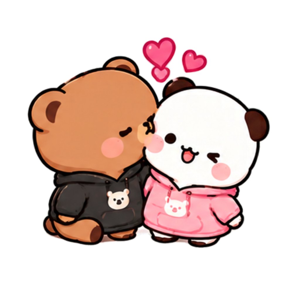 Matching Hoodie Bears sticker: A brown bear in a black hoodie and a white panda in a pink hoodie cuddling