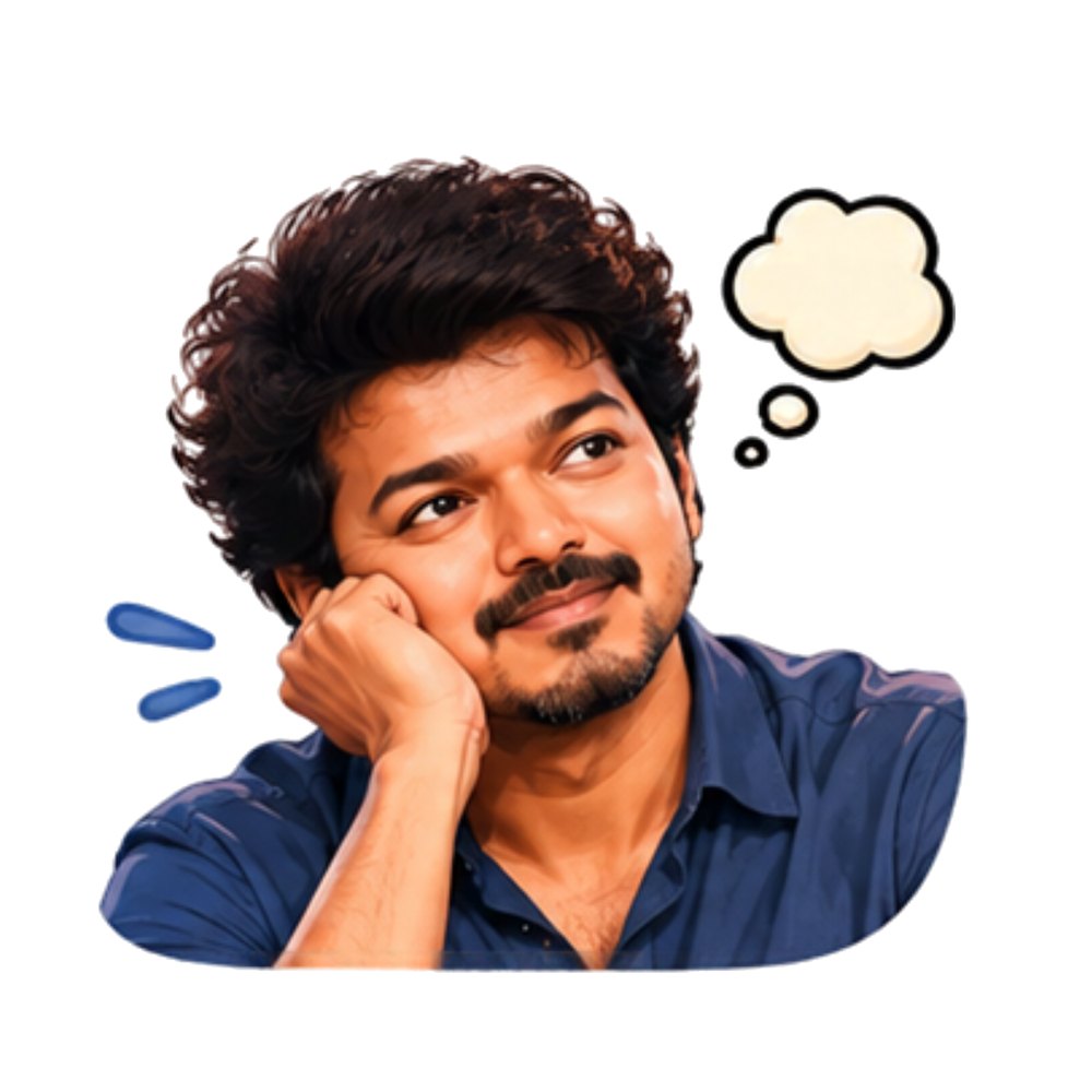 Vijay Daydream sticker: Vijay resting his cheek on his hand with a thought bubble