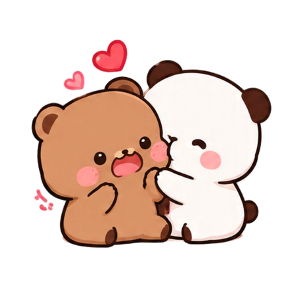 Cheek Kiss Bears sticker: A white panda kissing a blushing brown bear on the cheek