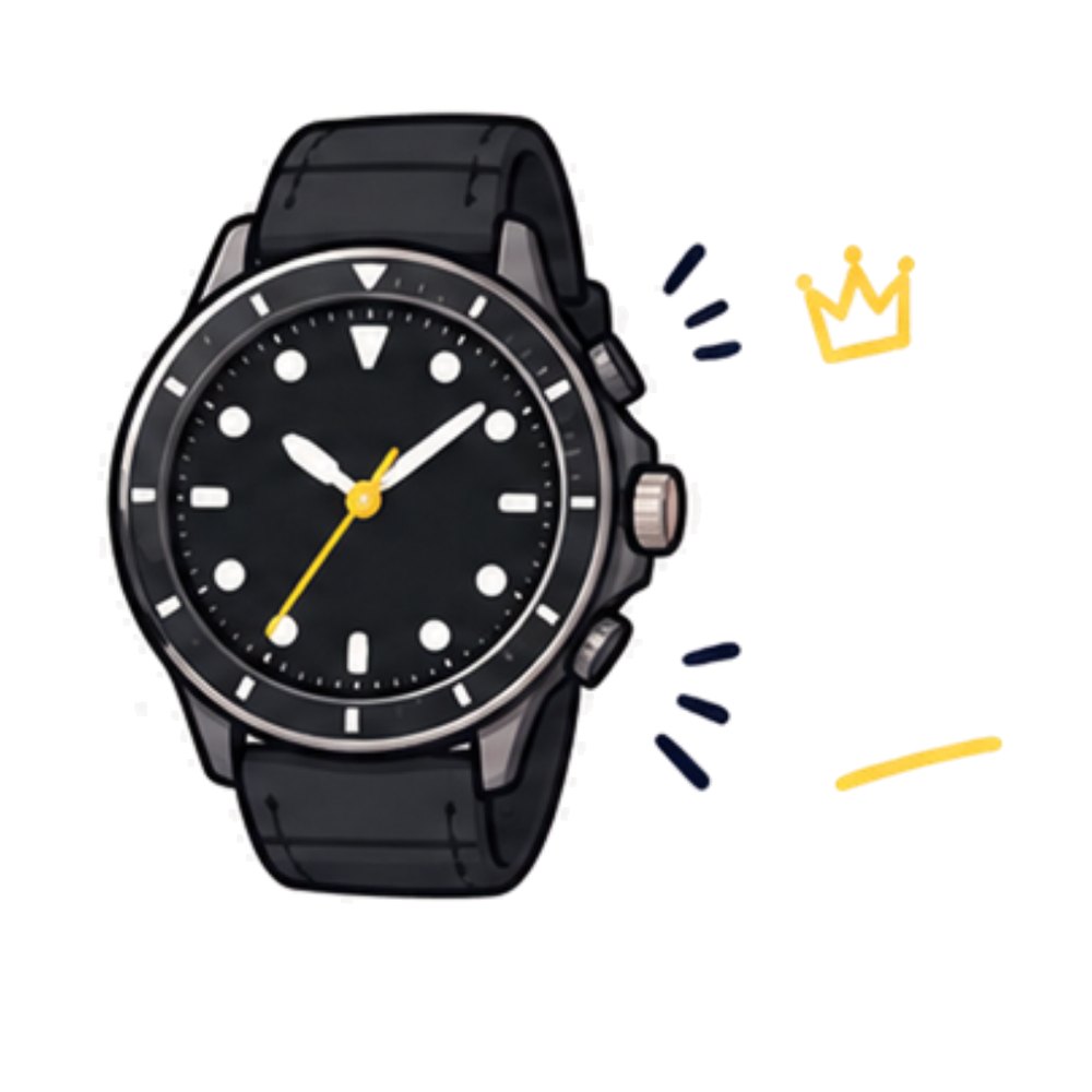 Black Diver Watch sticker: A black diver watch with a yellow second hand and a crown doodle