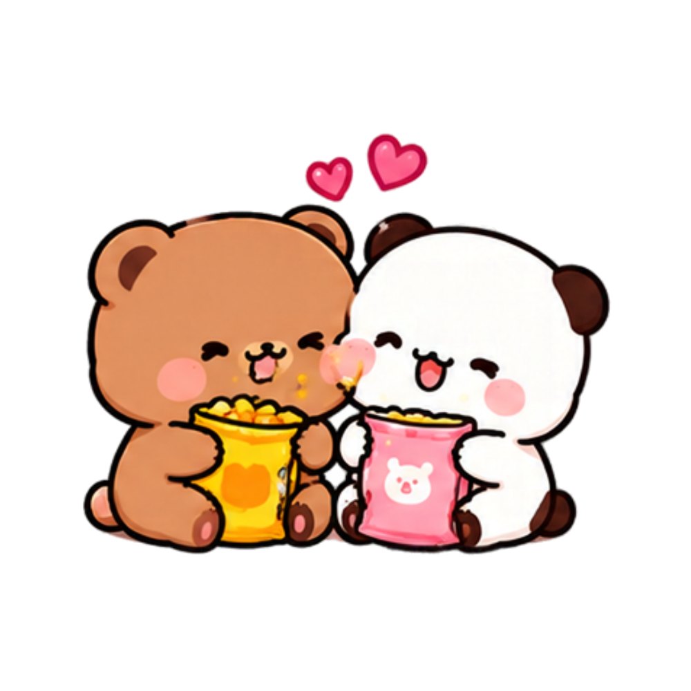 Snack Share Bears sticker: A brown bear and a white panda sharing bags of chips