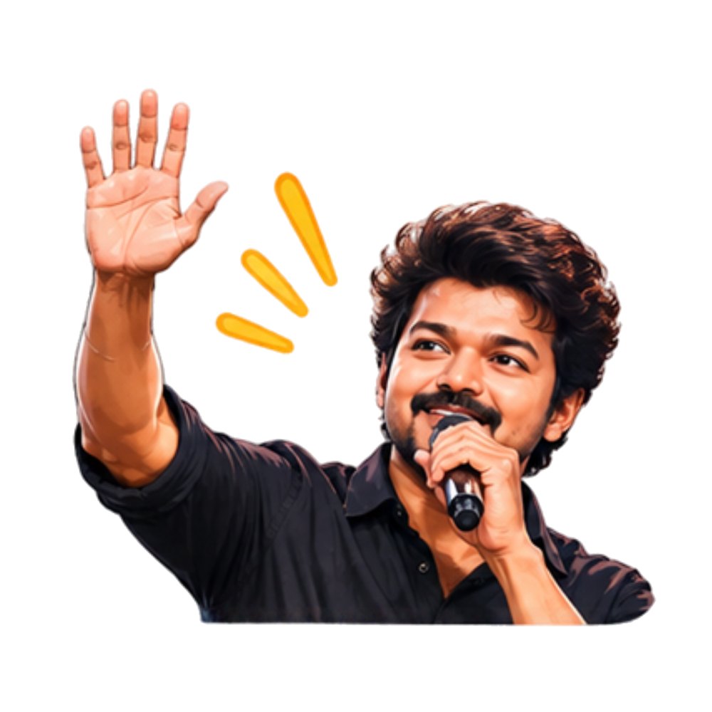 Vijay Mic Wave sticker: Vijay waving with a microphone in his hand