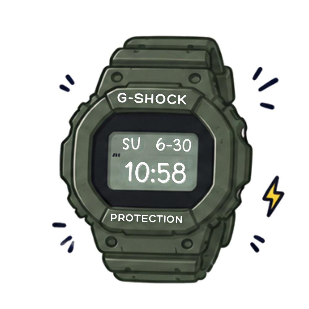 Green G-Shock Watch sticker: A green digital G-Shock watch showing 10:58