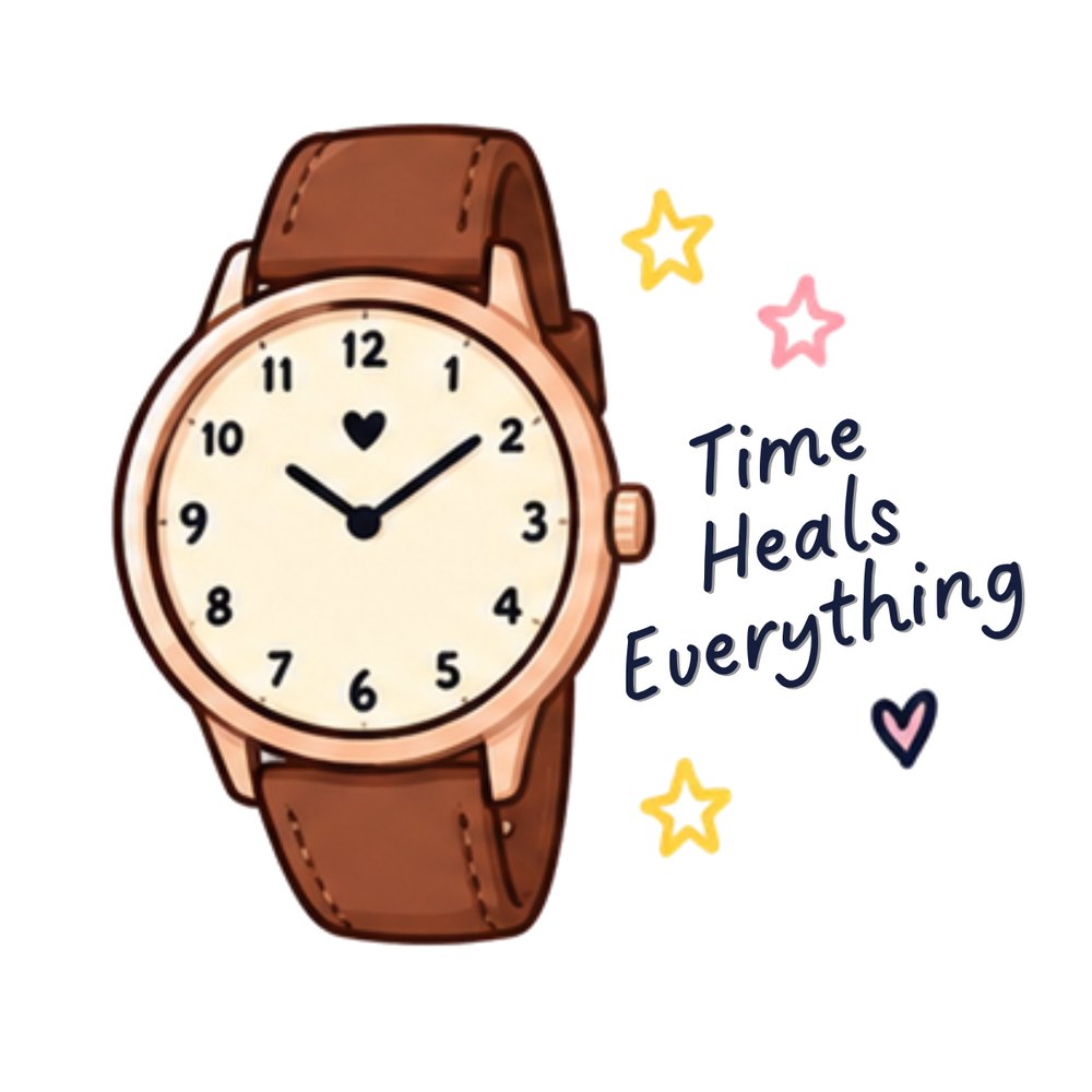 Time Heals Everything Watch sticker: A brown leather watch with "Time Heals Everything"