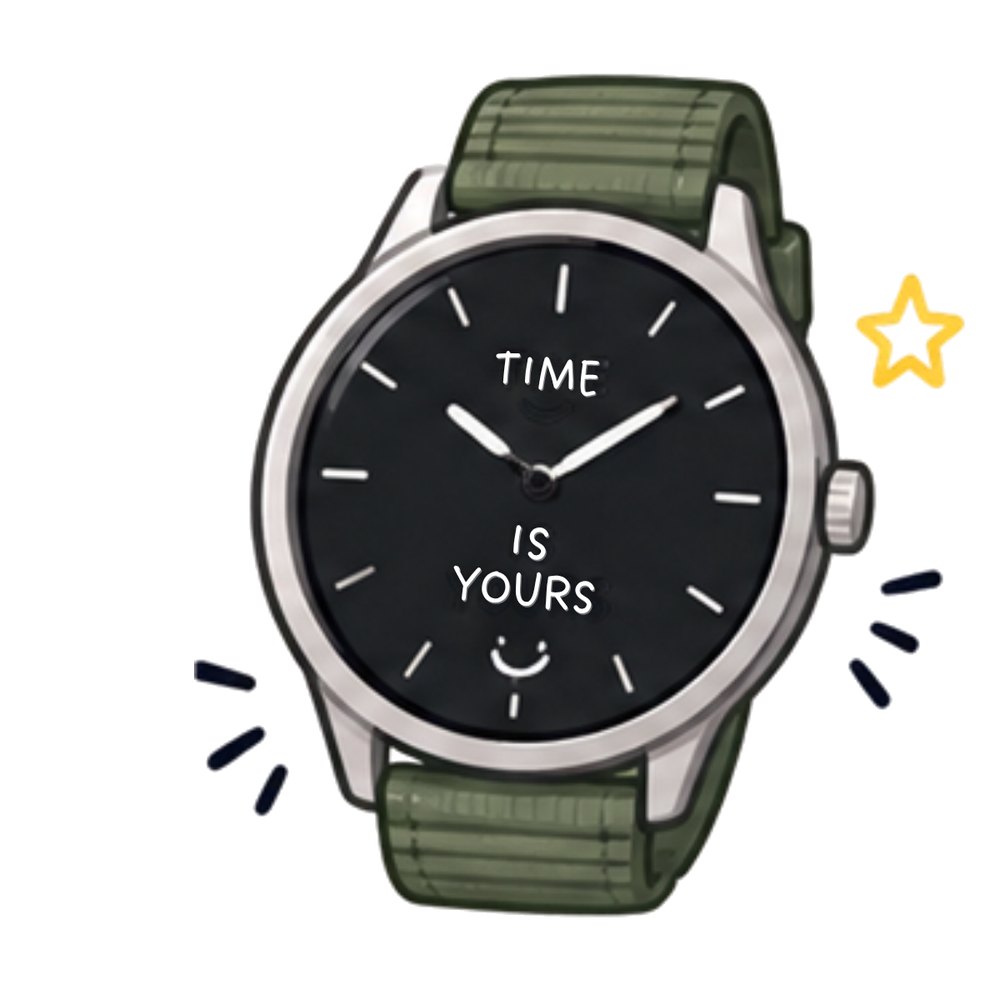 Time Is Yours Watch sticker: A watch with a green strap reading "Time is yours"