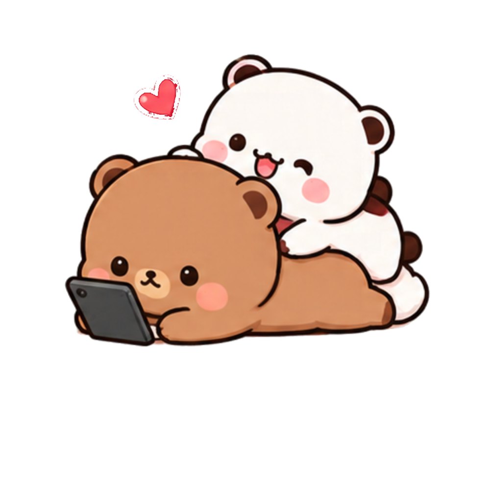 Phone Scroll Bears sticker: A white panda lying on a brown bear who is scrolling on a phone
