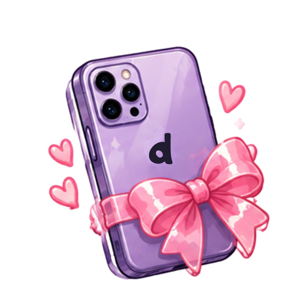 Purple Bow Phone sticker: A purple phone wrapped in a pink bow with hearts
