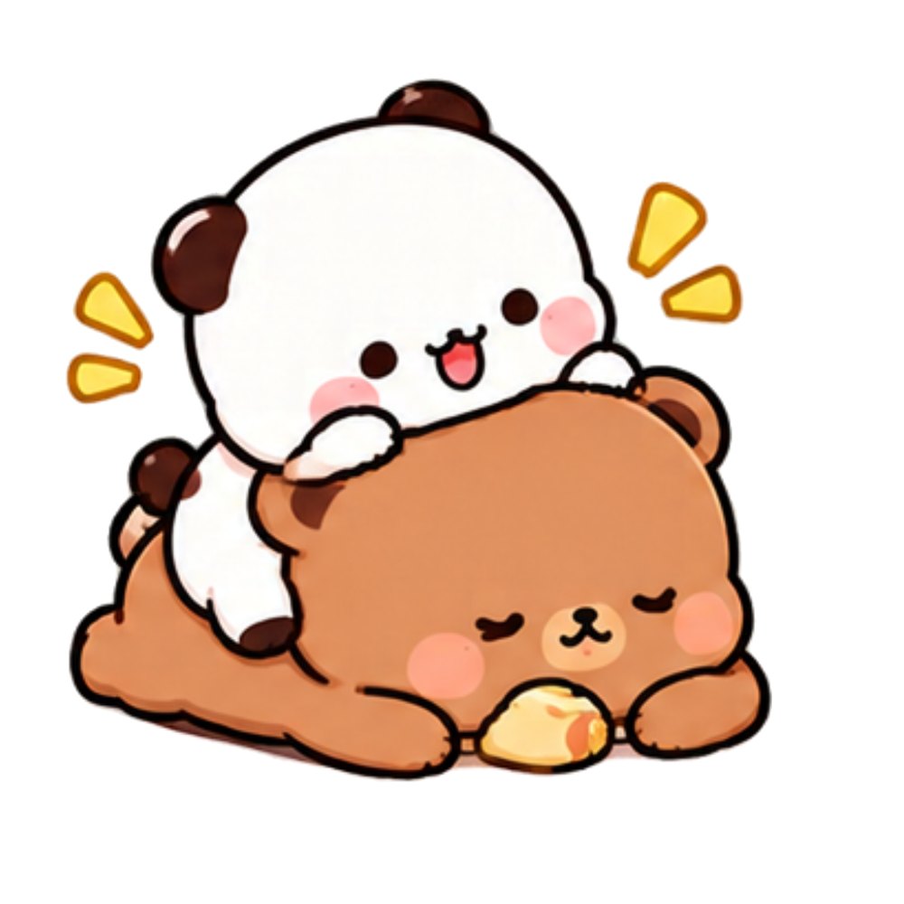 Piggyback Nap Bears sticker: A happy white panda lying on a sleeping brown bear