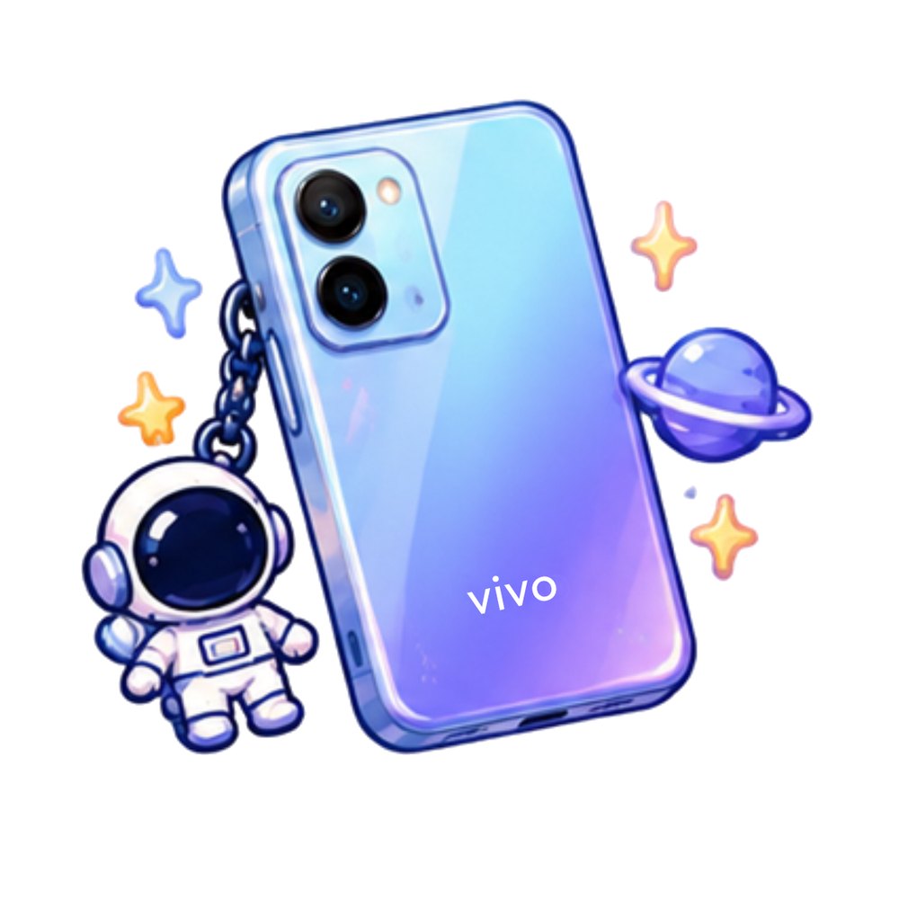 Vivo Astronaut Charm Phone sticker: A blue-purple vivo phone with an astronaut charm and a planet