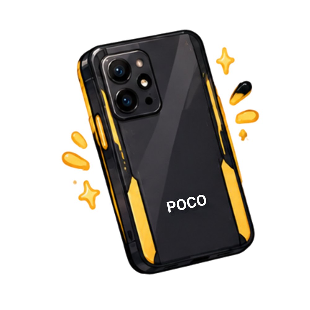 Black Yellow Poco Phone sticker: A black POCO phone with yellow trim and sparkles