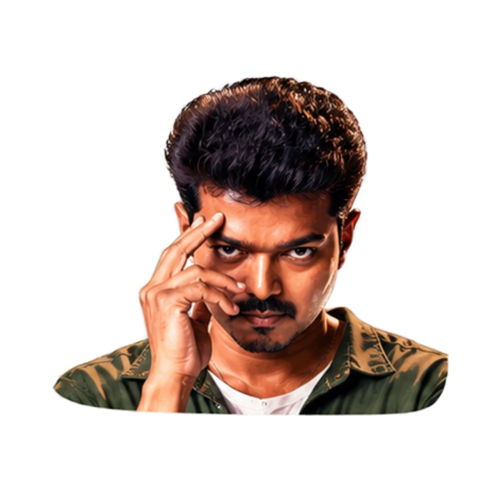 Vijay Camo Stare sticker: Vijay in a camouflage shirt staring with a hand at his forehead