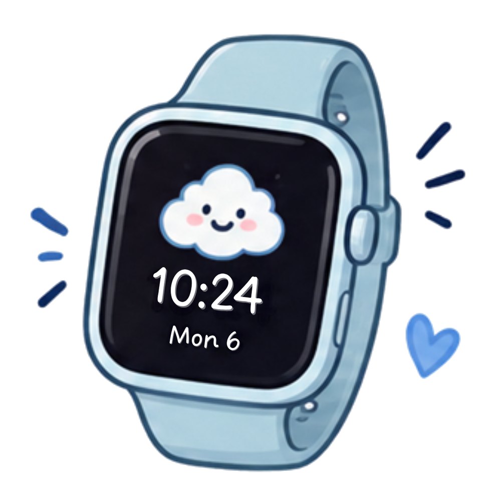 Cloud Smartwatch sticker: A blue smartwatch with a smiling cloud at 10:24
