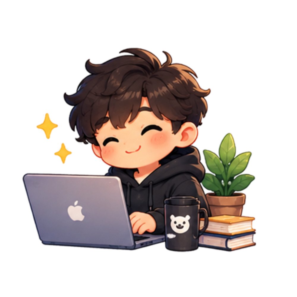 Happy Laptop Founder sticker: A smiling young founder in a hoodie working on a laptop with a plant