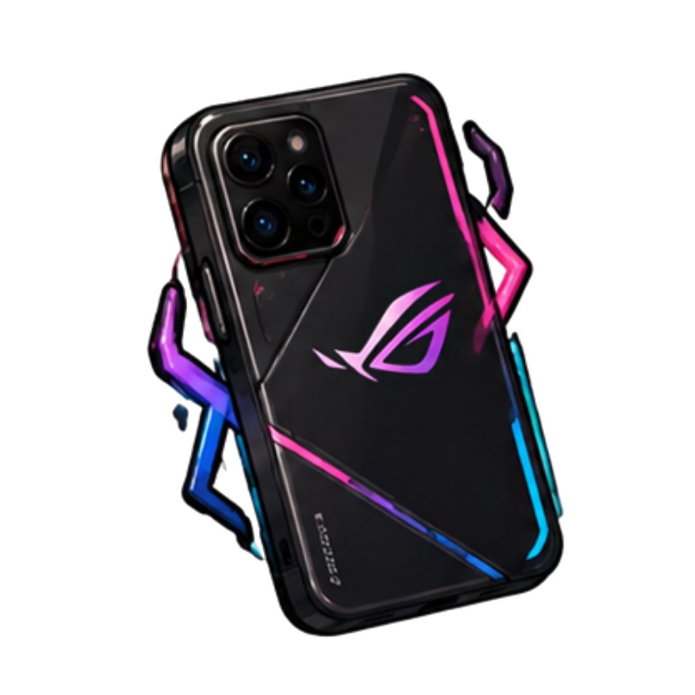 Gaming Phone Neon sticker: A black gaming phone with a neon pink and blue glow